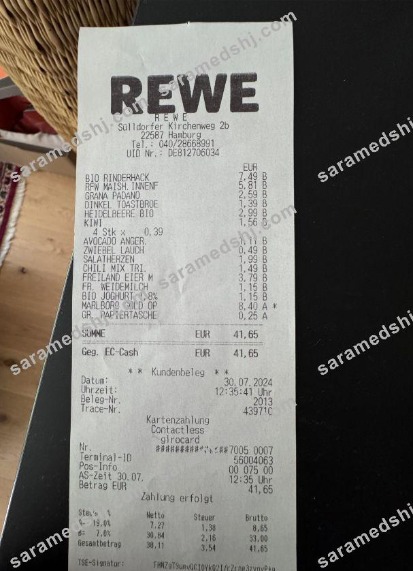 Rewe group payment receipt